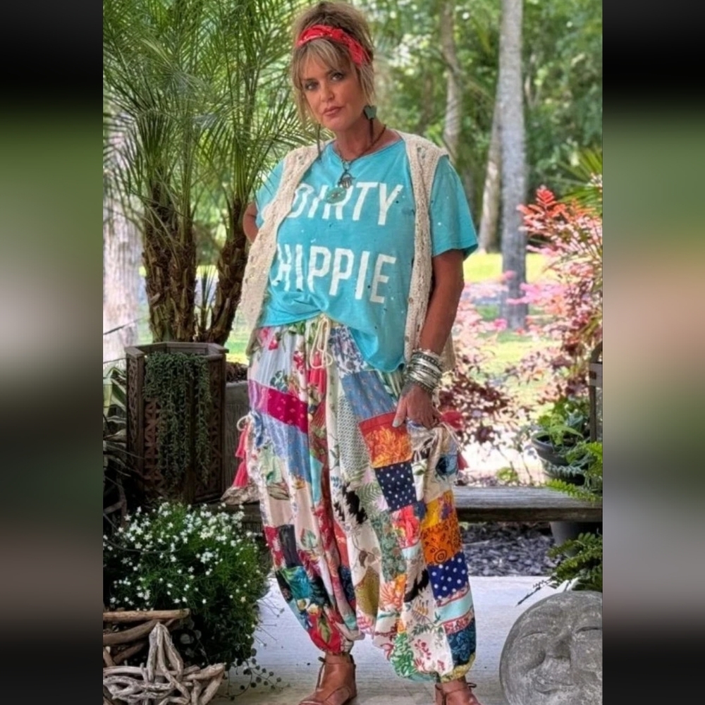 NWT! JADED GYPSY Colorful Patchwork Harem Pants Free Size